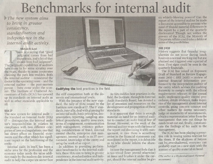 Bench marks for internal audit